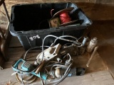 Tote of Light Bulbs, Wire and Power Tools