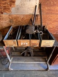 Metal Table with Misc. Antique Pipe Wrenches and Pulley