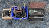 Metal Tool Box and Tote of Misc. Antique's