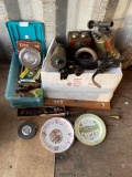 Electric Soldering Iron, Tape Measures, Antique Level, Telephone, and Plates