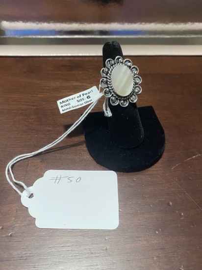 Mother of Pearl Ring Size 6 German Silver