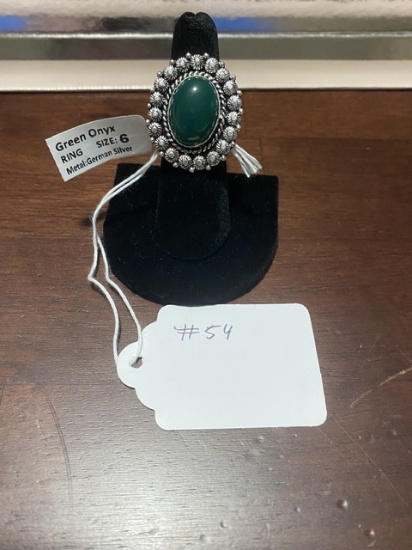 Green Onyx Ring Size 6 German Silver