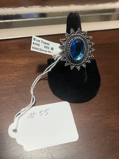 Blue Topaz Ring Size 8 German Silver