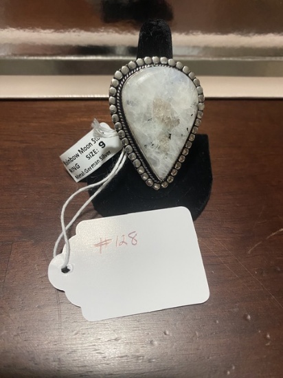 Rainbow Moon Stone Ring Size 9 German Silver