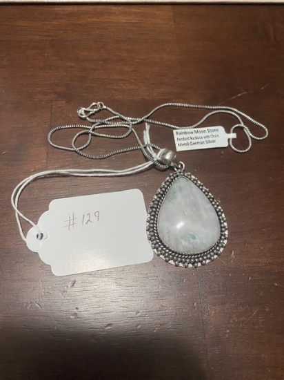 Rainbow Moon Stone Necklace with Chain German Silver