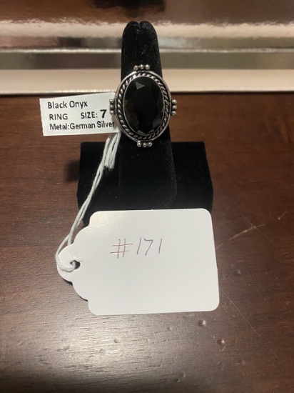 Black Onyx Ring Size 7 German Silver