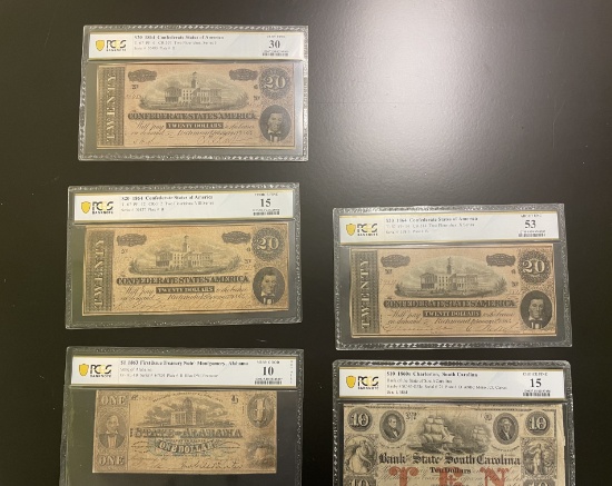 Lof of 5 PCGS Graded Old Paper Money