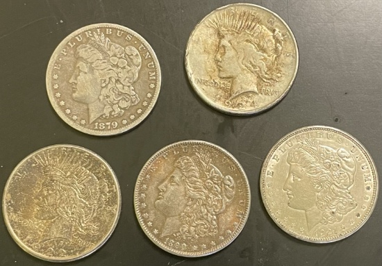 Lot of 5 Morgan & Peace Dollars