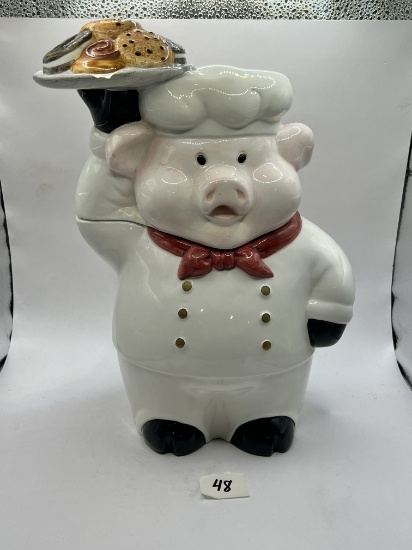 Pig Chef with a plate cookie jar