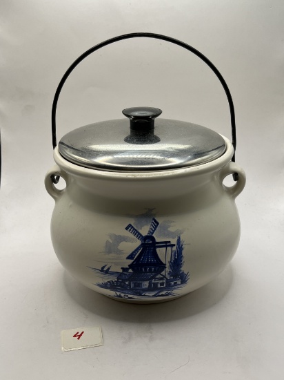 McCoy pot with blue and white design