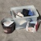 Corn hole bags and a metal bucket