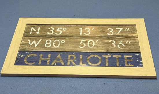 Wooden Charlotte coordinates sign