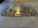 Metal decorative tray with mirrored bottom