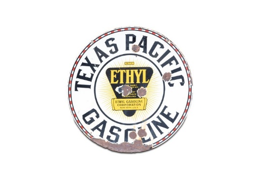 'Texas Pacific Gasoline' Porcelain Sign, Double-Sided