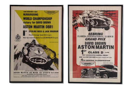 Pair of Framed 'Aston Martin Sebring and Nrburgring Racing' Posters