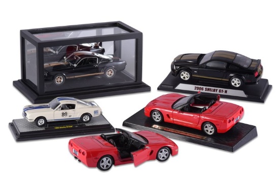 Group of 5 Cars Including Ford GT in Glass Display Case
