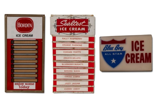 Group of Ice Cream Signs, 'Blue Boy, Borden, Sealtest'