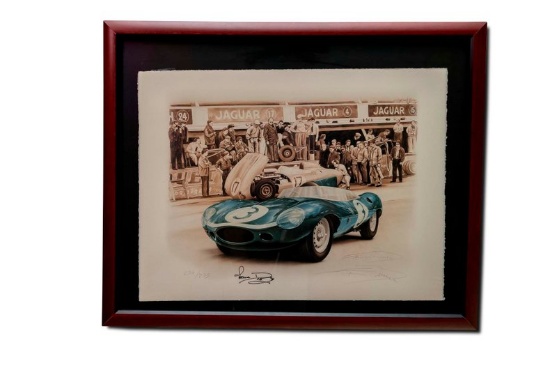 Framed Limited Edition Lithograph "256/275 Norman Dewis, Jaguar D-Type"