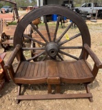 Double Seater Wooden Wagon Wheel Bench