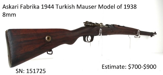 1944 Askari Fabrika Turkish Mauser Model 1938 8mm