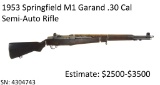 1953 Springfield M1 Garand .30 Cal Semi-Auto Rifle
