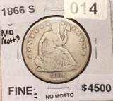 1866-S Seated Half Dollar FINE NO MOTTO