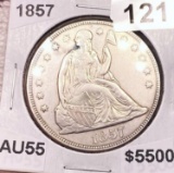 1857 Seated Liberty Dollar AU55