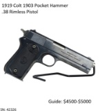 1919 Colt 1903 Pocket Hammer .38 Rimless Pistol