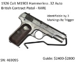1926 Colt M1903 Hammerless .32 Auto British