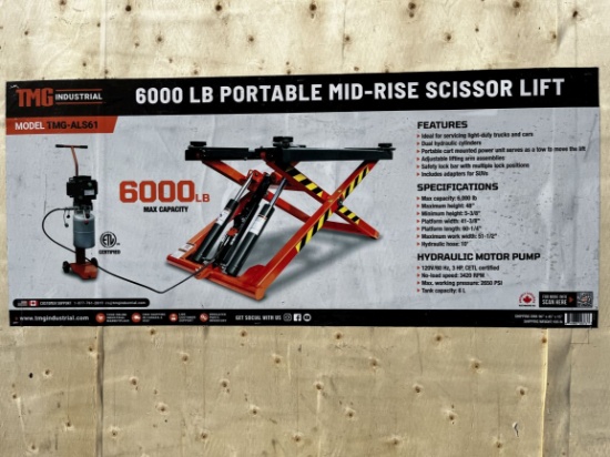 New TMG-ALS61 Mid-rise scissor car lift 6000lb