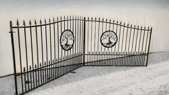 New Rod Iron 16' Driveway Gates with Tree Scene