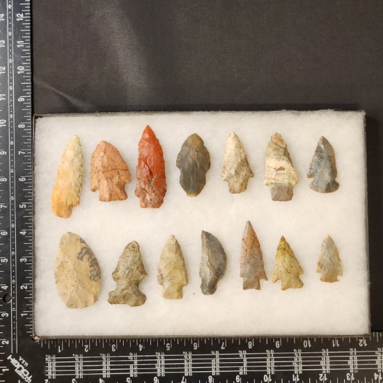 Frame of Misc arrowheads including Dove & Thebes