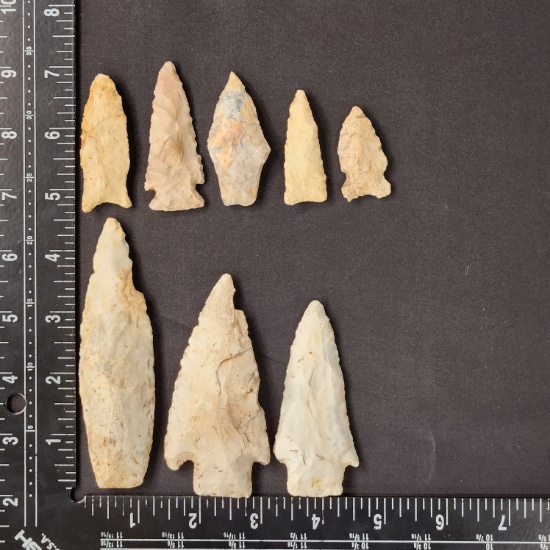 Group of arrowheads including Sedalia, Harden, Dalton & Other pieces