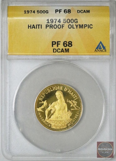 1974 Haiti 500 Gourdes Olympic Gold (ANACS) PF68DCAM