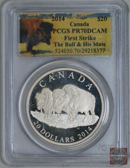 2014 Canada $20 The Bull & His Mate Commemorative Silver (PCGS) PR70DCAM First Strike