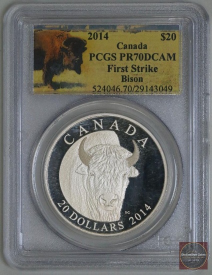 2014 Canada $20 Bison Commemorative Silver (PCGS) PR70DCAM First Strike