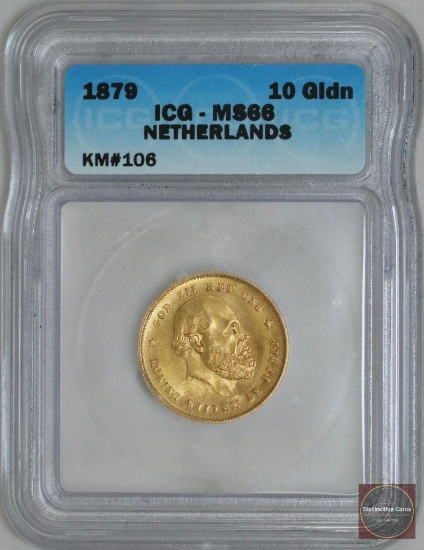 1879 Netherlands 10 Gulden Gold William III (ICG) MS66