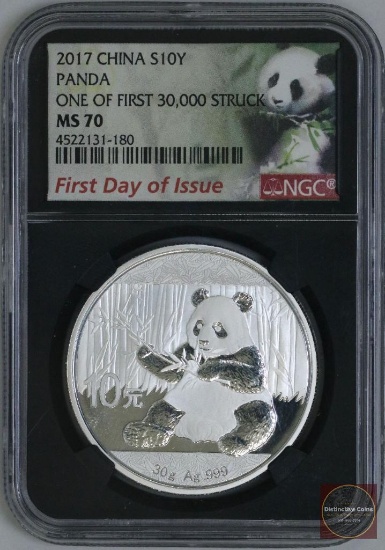 2017 China Silver Panda 30 Grams .999 Fine Silver (NGC) MS70