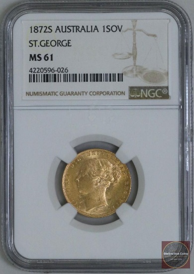 1872-S Australia Sovereign Gold Victoria (NGC) MS61