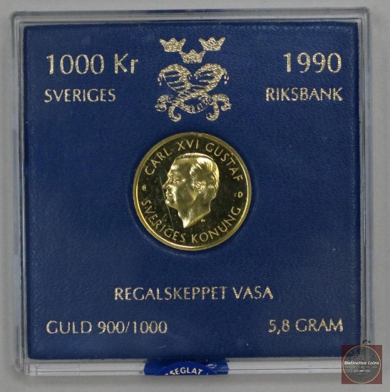1990 Sweden 1000 Kronor Gold Regalskeppet Vasa