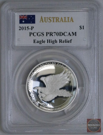 2015 P $1 Australia Wedge-Tailed Eagle High Relief 1oz .999 Fine Silver (PCGS) PR70DCAM