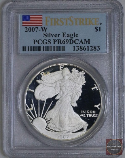 2007 W American Silver Eagle 1oz Fine Silver (PCGS) PR69DCAM First Strike