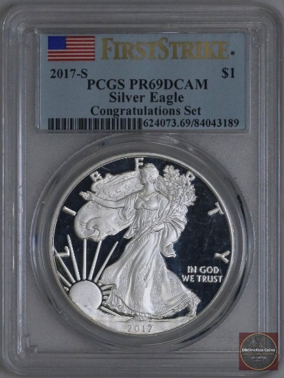 2017 S American Silver Eagle 1oz Fine Silver (PCGS) PR69DCAM First Strike