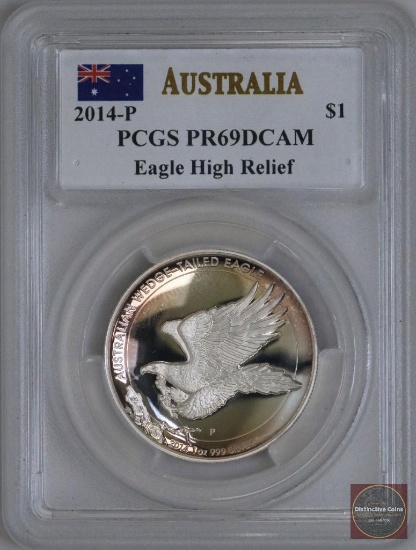 2014 P $1 Australia Wedge-Tailed Eagle High Relief 1oz .999 Fine Silver (PCGS) PR69DCAM