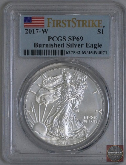 2017 W American Silver Eagle Burnished 1oz Fine Silver (PCGS) SP69 First Strike