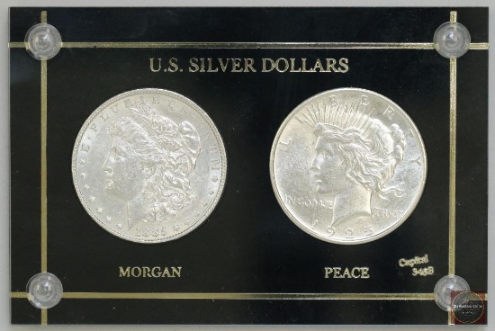 Group of (2) Morgan & Peace Silver Dollars in holder