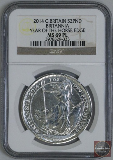 2014 Great Britain Silver Britannia Year of the Horse 1oz (NGC) MS69PL