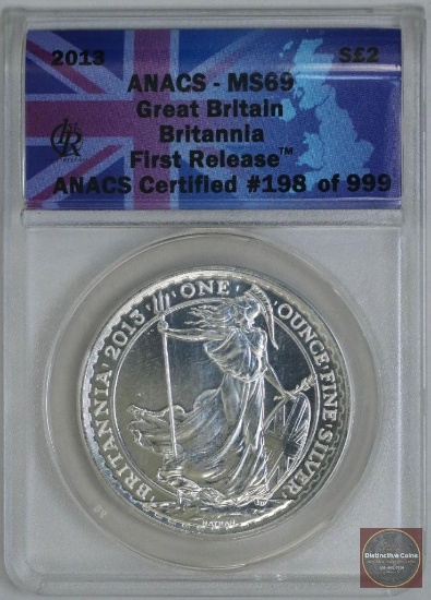 2013 Great Britain Silver Britannia 1oz (ANACS) MS69 First Release