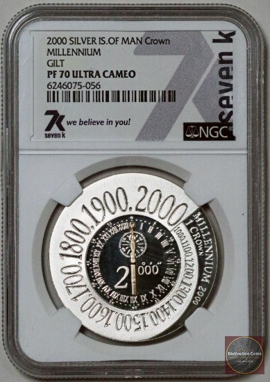 2000 Isle of Man Silver Crown Millennium Gilt Sterling Silver (NGC) PF70 Ultra Cameo