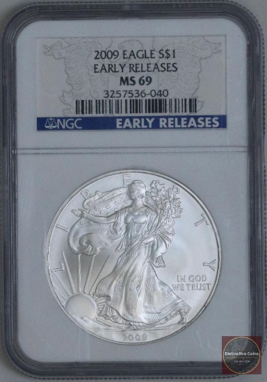 2009 American Silver Eagle 1oz. Fine Silver (NGC) MS69 Early Releases